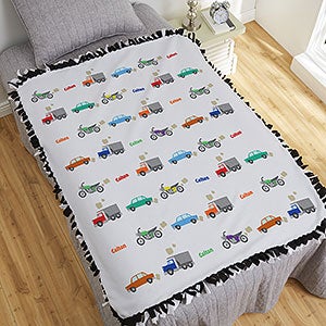 Cars & Trucks Personalized 50x60 Tie Blanket for Boys