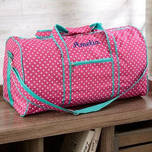 Embroidered Girls Duffel Bag - Pink Polka Dot