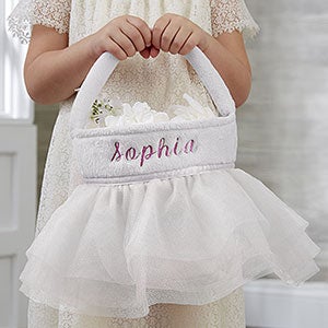 White Tutu Personalized Flower Girl Basket