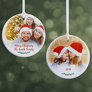 Holly Branch Small 2 Sided Photo Ornament