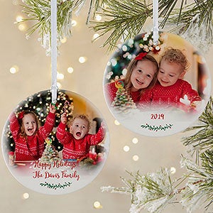 Holly Branch Large 2 Sided Photo Ornament