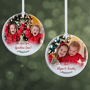 Holly Branch Small 2 Sided Grandparents Photo Ornament