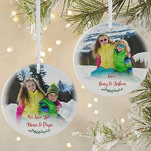 Holly Branch Large 2 Sided Grandparents Photo Ornament