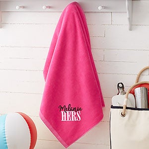 His or Hers Embroidered 35x60 Honeymoon Beach Towel - Hot Pink