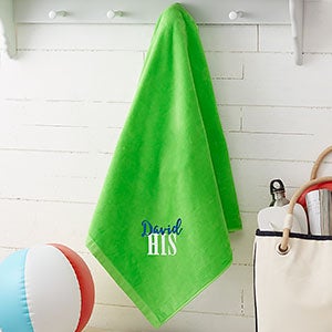 His or Hers Embroidered 35x60 Honeymoon Beach Towel - Lime Green