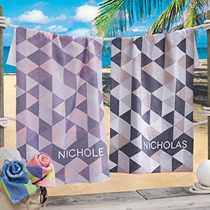 His & Hers Geometric Personalized Beach Towels