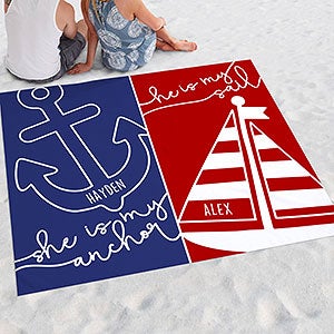 Personalized Couple Beach Blanket - Sail & Anchor