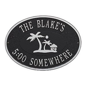 Palm Tree Personalized Aluminum Deck Plaque - Black & Silver