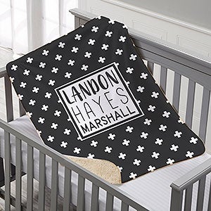 Black & White Personalized Sherpa Baby Blanket