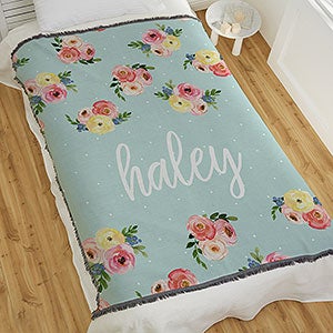 Floral Baby Personalized 56x60 Woven Throw Blanket