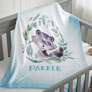 Woodland Raccoon Personalized Fleece Baby Blanket