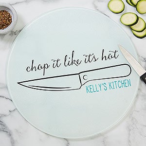 Kitchen Puns Personalized 12 Round Glass Cutting Board