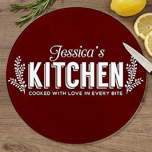 Personalized 12 Round Glass Cutting Board - Her Kitchen