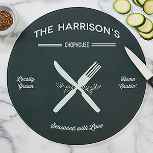 Farmhouse Kitchen Personalized 12 Round Glass Cutting Board