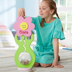 Large Personalized Piggy Bank For Girls - Flower