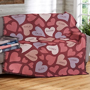 Loving Hearts Personalized Woven Throw