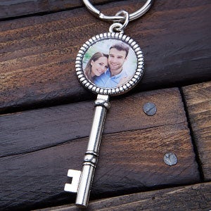 Vintage Key Personalized Photo Keychain