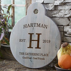 Personalized Round Wooden Serving Paddle - Family Kitchen