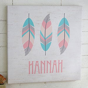 Feathers Personalized 12x12 Baby Boho Canvas Print