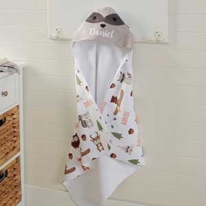 Woodland Adventure Raccoon Personalized Hooded Towel