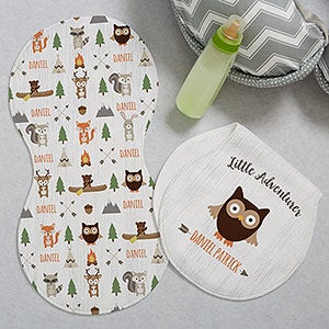 Woodland Adventure Owl Personalized Burp Cloths