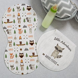 Woodland Adventure Raccoon Personalized Burp Cloths