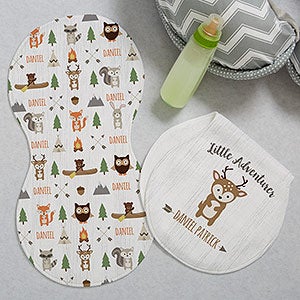 Woodland Adventure Deer Personalized Burp Cloths