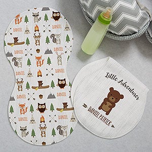 Woodland Adventure Bear Personalized Burp Cloths