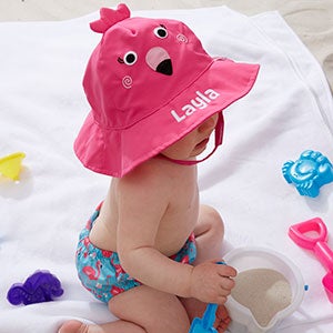 Personalized Baby Girl Sun Hat & Diaper Cover Set - Flamingo - Infant (6-12 months)