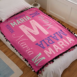 Personalized Fleece Tie Blanket - Repeating Girl Name