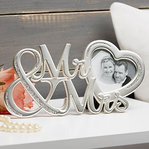 Mr & Mrs Glitter Heart Wedding Picture Frame