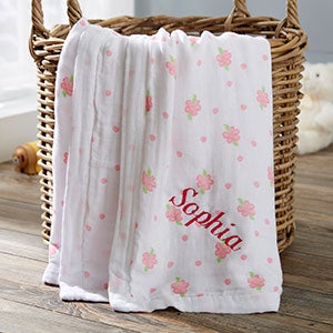 Personalized Floral Muslin Baby Blanket