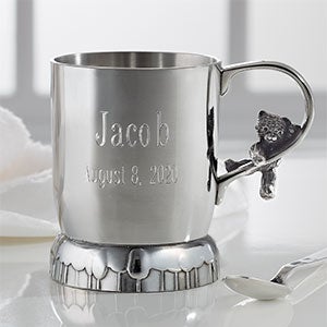 Silver Engraved Pewter Baby Cup - Teddy Bear