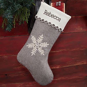 Grey & White Snowflake Personalized Christmas Stocking