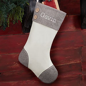 Grey & White Button Personalized Christmas Stocking