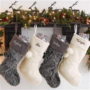 Embroidered Faux Fur Christmas Stocking - 20986