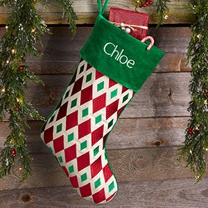 Red & Green Diamond Personalized Christmas Stockings