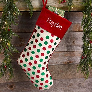 Red & Green Polka Dot Personalized Christmas Stockings