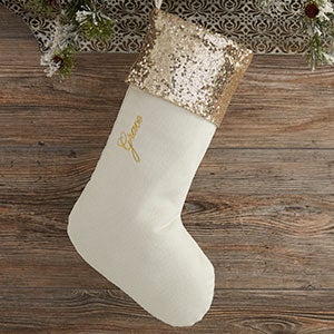 Glimmering Gold Sequin Personalized Christmas Stocking