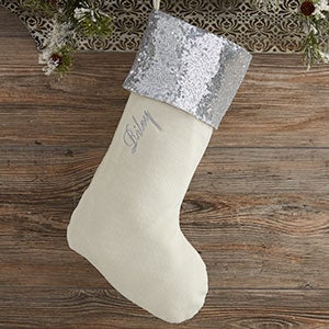 Glimmering Silver Sequin Personalized Christmas Stocking