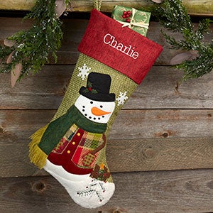 Rustic Boy Snowman Personalized Christmas Stocking