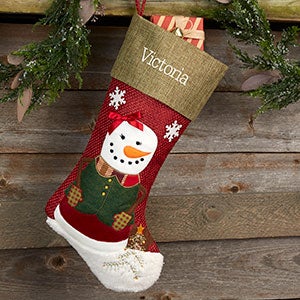 Rustic Girl Snowman Personalized Christmas Stocking