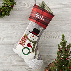 Snowman Personalized Plaid Christmas Stocking