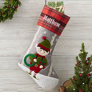 Elf Personalized Plaid Christmas Stocking