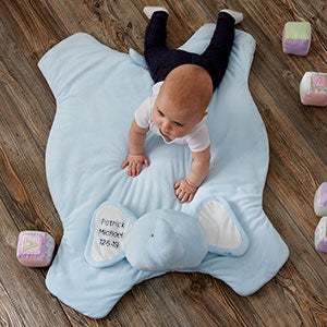 Embroidered Jumbo Plush Blue Elephant Play Mat