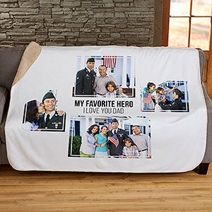 Four Photo Collage Personalized 50x60 Sherpa Blanket For Him