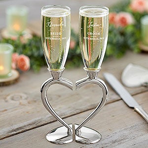 Personalized Wedding Flutes - Connected Hearts