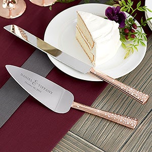 Rose Gold Engraved Cake Knife & Server Set