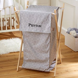 Personalized Collapsible Baby Laundry Hamper - Grey