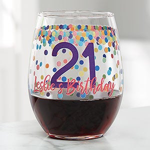 Confetti Cheers Personalized Birthday Stemless Wine Glass